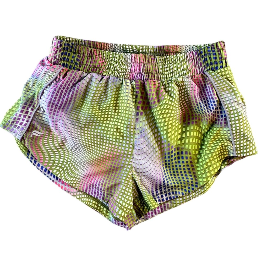 Fabletics‎ Women Green Geometric Grid Running Athletic Shorts Small SO2356343